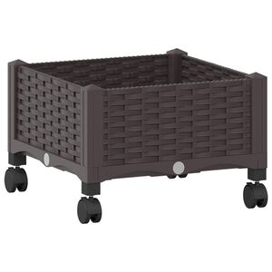 vidaXL Vrtni cvetlični lonček s kolesi Rjava 40 x 40 x 29 cm PP