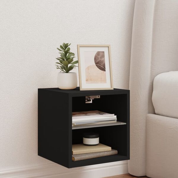 vidaXL Stenska TV omarica z LED lučkami črna 30x28,5x30 cm