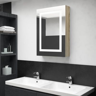 vidaXL LED kopalniška omarica z ogledalom hrast 50x13x70 cm