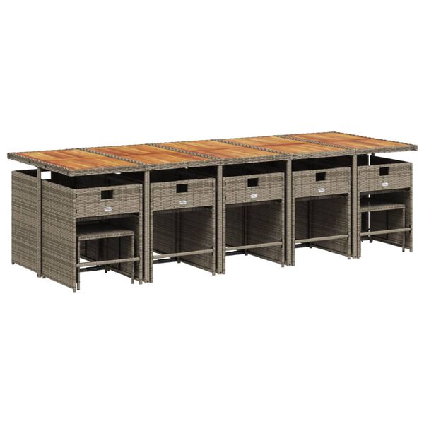 vidaXL Vrtna jedilna garnitura 15-delna z blazinami siv poli ratan