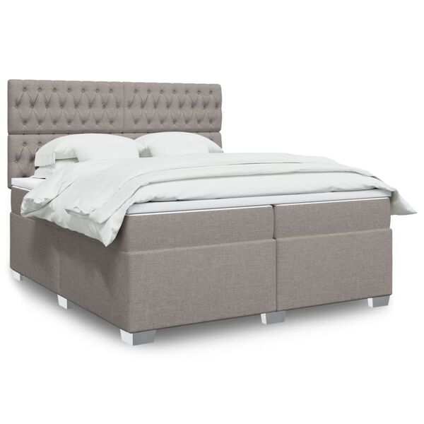 vidaXL Box spring postelja z vzmetnico taupe 200x200 cm blago
