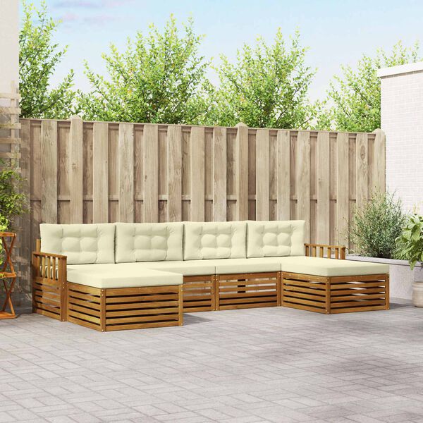 vidaXL Sedežne garniture 6 pcs Naravna in smetana Masiven les akacije