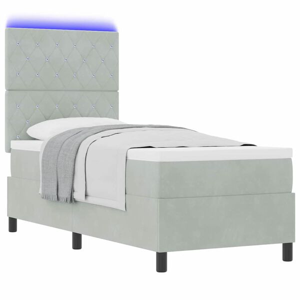 vidaXL LED Box Spring Postelja Svetlo siva 80 x 200 cm blago