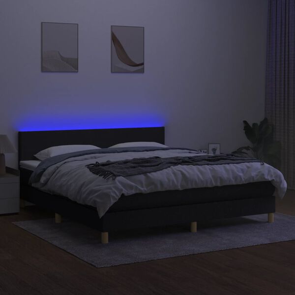 vidaXL Box spring postelja z vzmetnico LED črna 180x200 cm blago