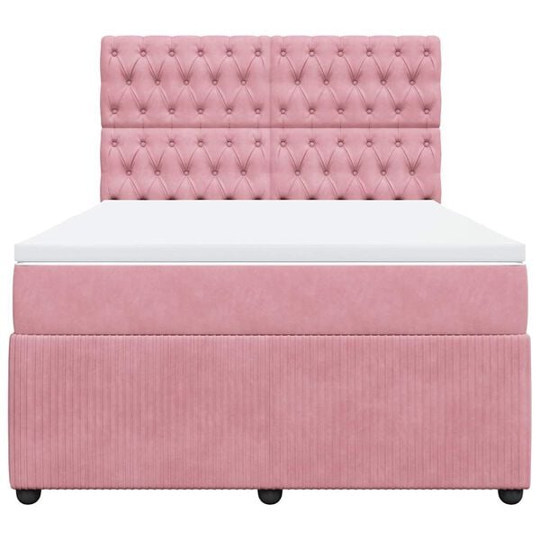 vidaXL Box spring postelja z vzmetnico roza 140x200 cm žamet