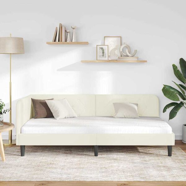 vidaXL Kotna postelja z vzglavjem krema 100 x 200 cm Žamet