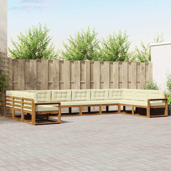 vidaXL Zunanja garnitura za sedenje 10 pcs Naravna in smetana