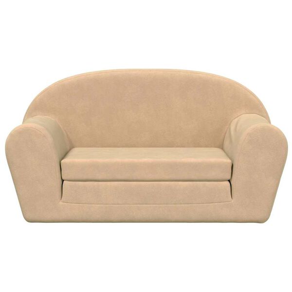 vidaXL Raztegljiv otroški kavč dvosed krem mehak pliš