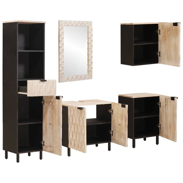 vidaXL Kopalni&scaron;ke postave 5 pcs Bel pranje fini&scaron; Masiven les manga