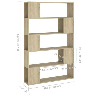vidaXL Knjižna omara za razdelitev prostora sonoma hrast 100x24x155 cm