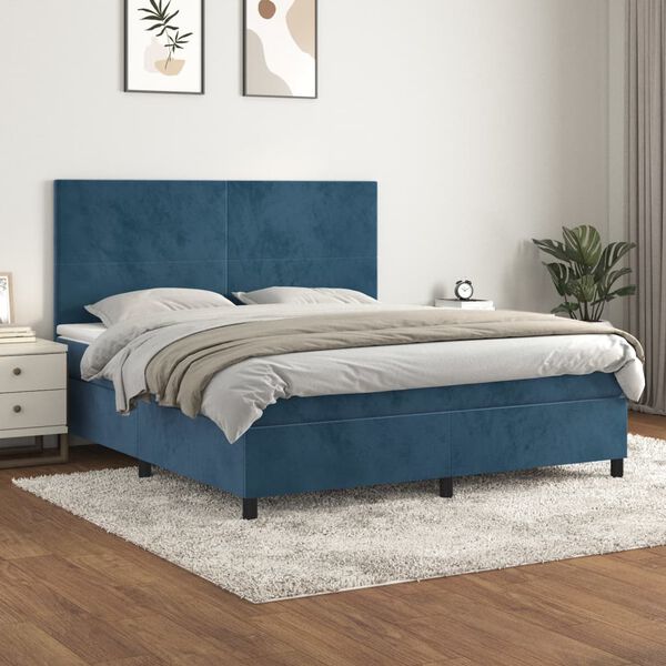 vidaXL Box spring postelja z vzmetnico temno modra 160x200 cm žamet
