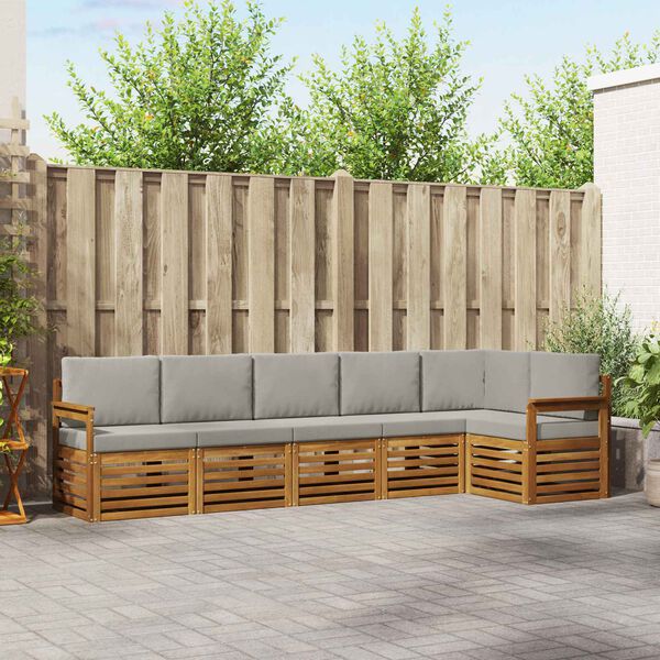 vidaXL Sedežne garniture z blazino 6 pcs Naravna in svetlo siva