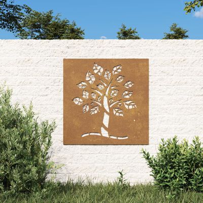 vidaXL Vrtna stenska dekoracija 105x55 cm corten jeklo drevo