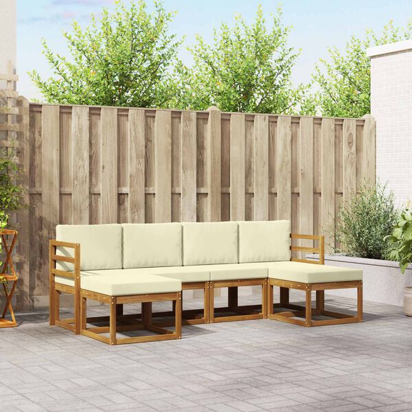 vidaXL Zunanja garnitura za sedenje z blazino 6 pcs Naravna in smetana