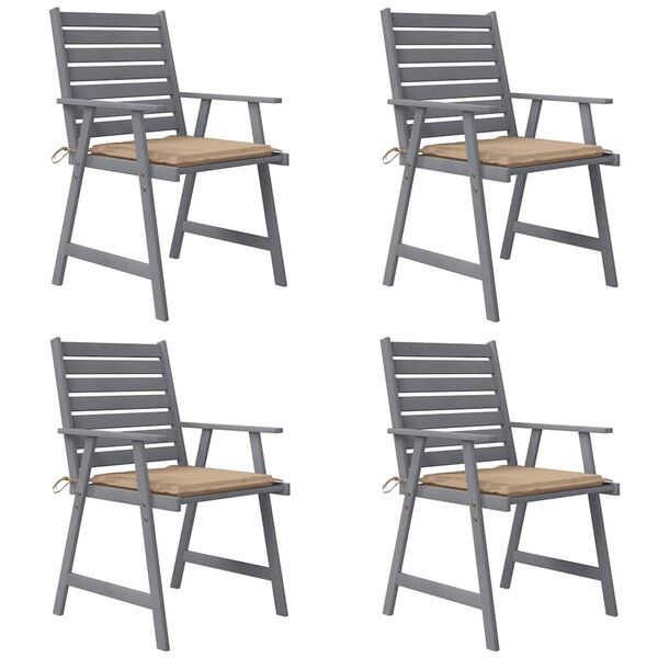 vidaXL Zunanji jedilni stoli z blazinami 4 kosi trden akacijev les