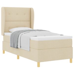vidaXL Postelja z vzmetnico z vzglavjem krema 200 x 90 cm blago