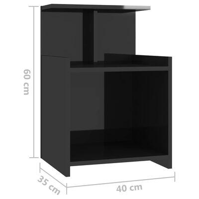 vidaXL Nočna omarica 2 kosa visok sijaj črna 40x35x60 cm iverna plošča