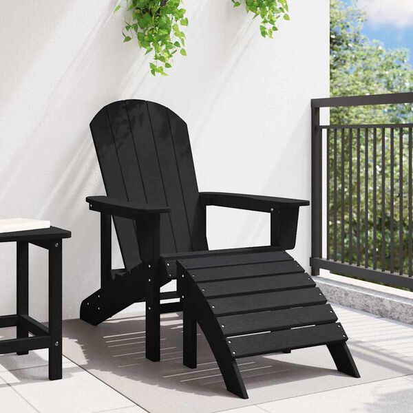 vidaXL Stol Adirondack z blazino Črna 74 x 82 x 92cm HDPE