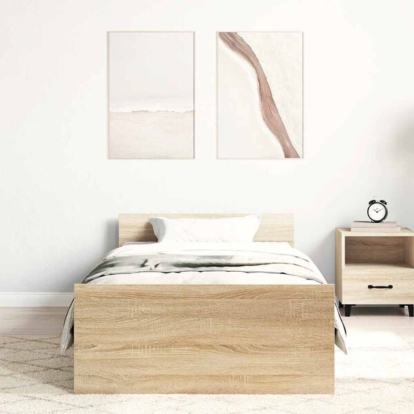 vidaXL Posteljni okvir brez vzmetnice hrast 100x200 cm inženirski les