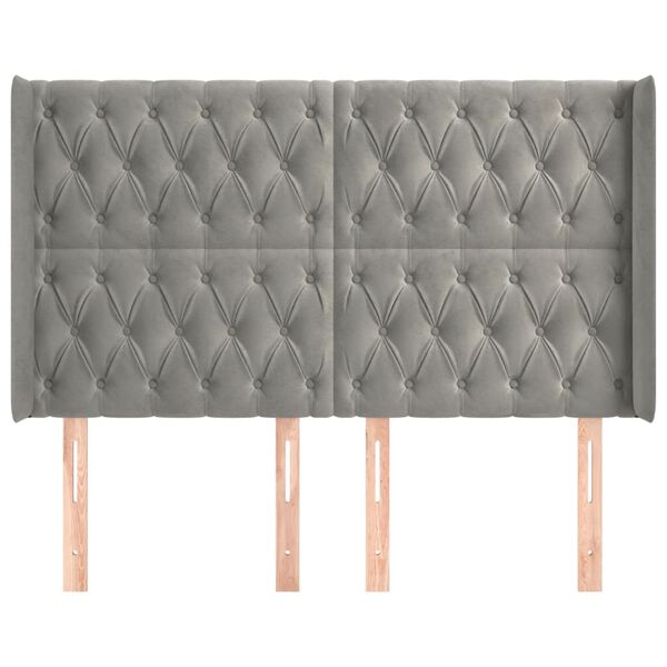 vidaXL Vzglavje z u&scaron;esi svetlo sivo 163x16x118/128 cm žamet