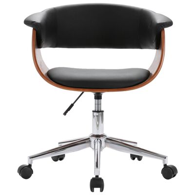 vidaXL Vrtljiv pisarniški stol črn ukrivljen les in umetno usnje