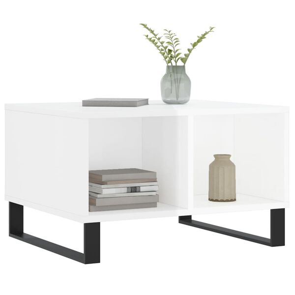 vidaXL Klubska mizica visok sijaj bela 60x50x36,5 cm inženirski les