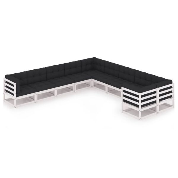 vidaXL Vrtna sedežna garnitura 10-delna z blazinami trdna borovina