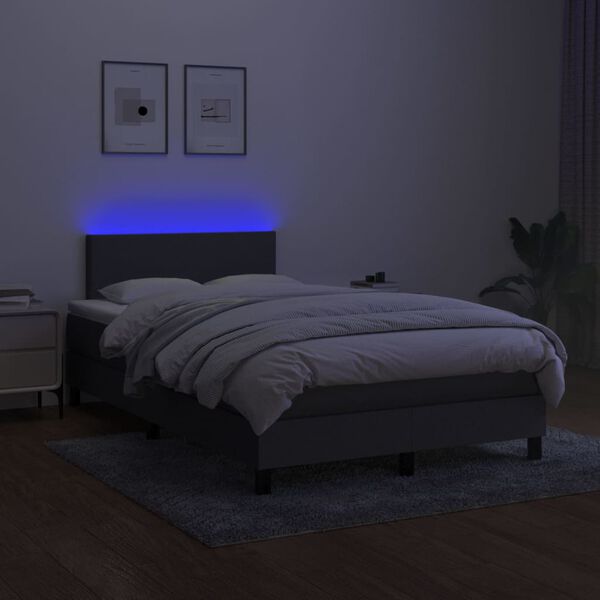 vidaXL Box spring postelja z vzmetnico LED temno siva 120x200 cm blago