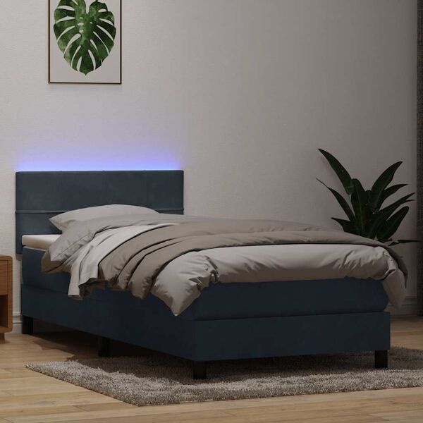 vidaXL Box spring postelja z vzmetnico LED temno siva 80x210 cm žamet