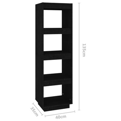 vidaXL Knjižna omara za razdelitev prostora črna 40x35x135 cm borovina