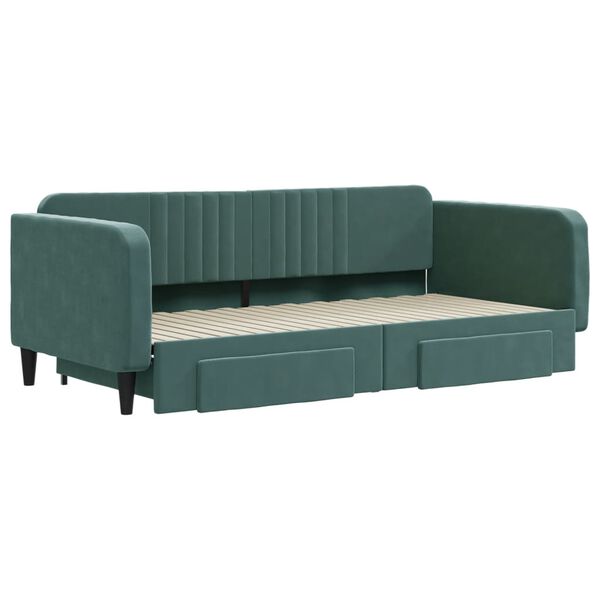 vidaXL Izvlečna dnevna postelja s predali tm. zelena 100x200 cm žamet