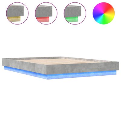 vidaXL Posteljni okvir z LED diodami betonsko siv 120x200 cm