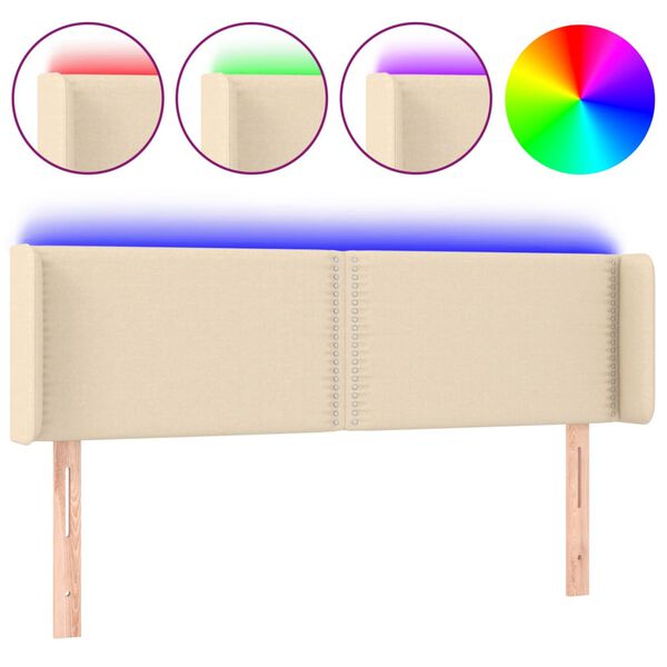 vidaXL LED posteljno vzglavje krem 147x16x78/88 cm blago