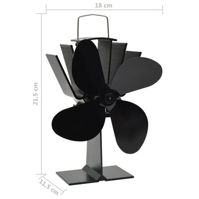 vidaXL Ventilator za kamin na toploto s 4 krili črn