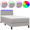 vidaXL Box spring postelja z vzmetnico LED svetlo siva 90x200 cm blago