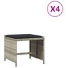 vidaXL Vrtni stolčki z blazinami 4 kosi sv. sivi 40x40x35 cm PE ratan