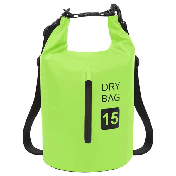 vidaXL Torba Dry Bag z zadrgo zelena 15 L PVC