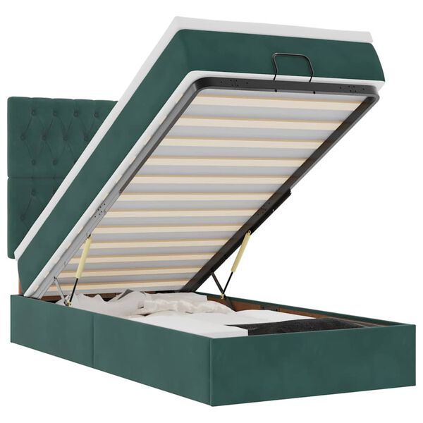 vidaXL Otomanski posteljni okvir z vzmetnicami zelen 90x190cm žamet