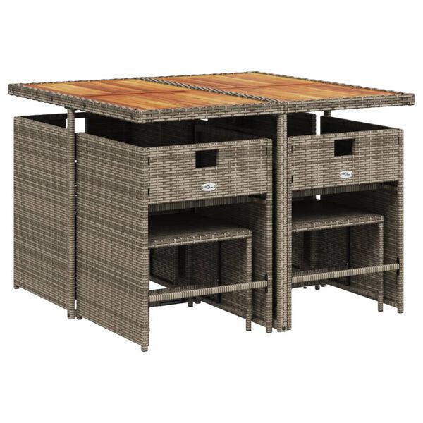 vidaXL Vrtna jedilna garnitura 9-delna z blazinami siv poli ratan