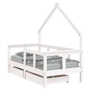 vidaXL Otro&scaron;ki posteljni okvir s predali bel 70x140 cm trdna borovina