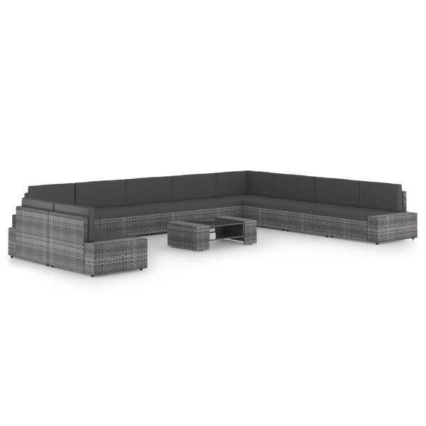 vidaXL Vrtna sedežna garnitura 11-delna z blazinami siv poli ratan