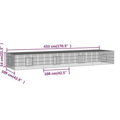 vidaXL 4-delna ograda za zajce 433x109x54 cm pocinkano železo