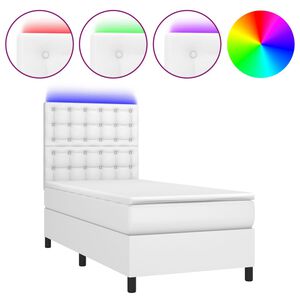 vidaXL Box spring postelja z vzmetnico LED bela 80x200 cm umetno usnje