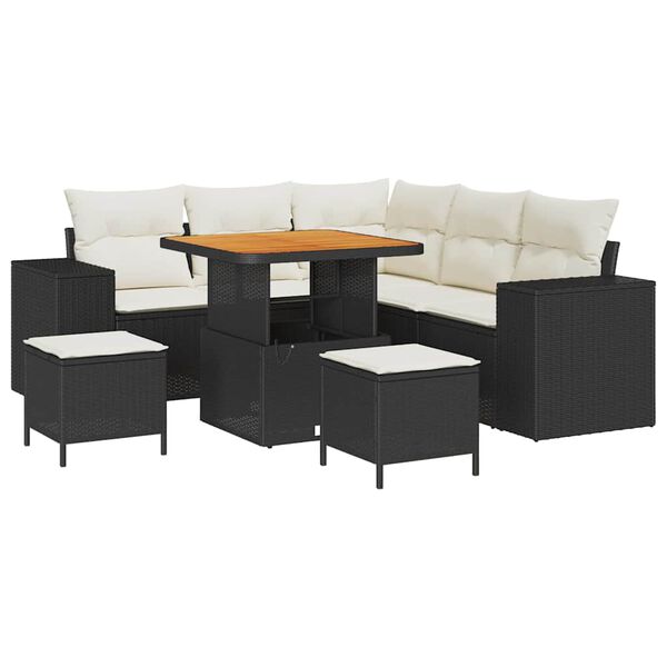 vidaXL Vrtna sedežna garnitura z blazino z blazino 8 pcs Črna in krem