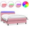 vidaXL Box spring postelja z vzmetnico LED roza 160x210 cm žamet