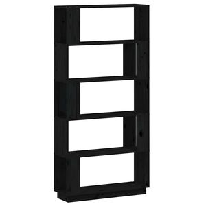 vidaXL Knjižna omara/pregrada črna 80x25x163,5 cm trdna borovina