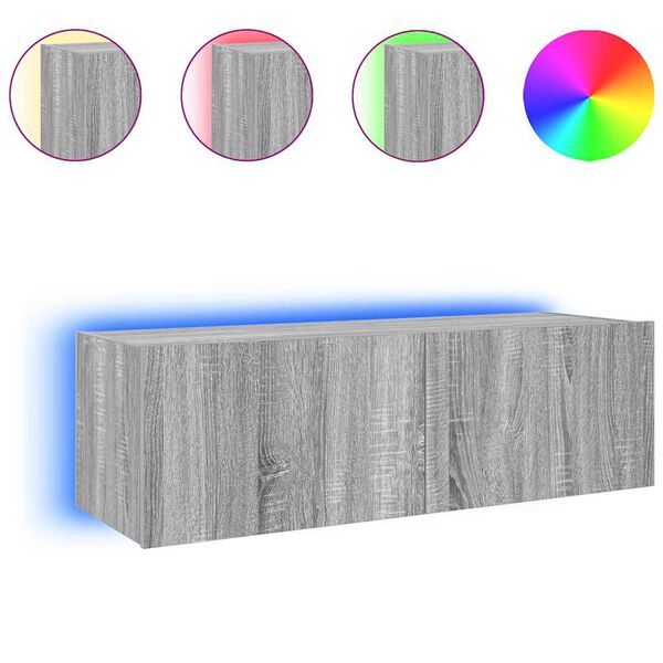 vidaXL Stenska TV omarica z LED lučkami siva sonoma 100x35x31 cm