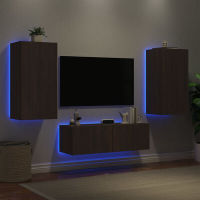 vidaXL Stenske TV omarice z LED lučkami 3 kosi rjavi hrast