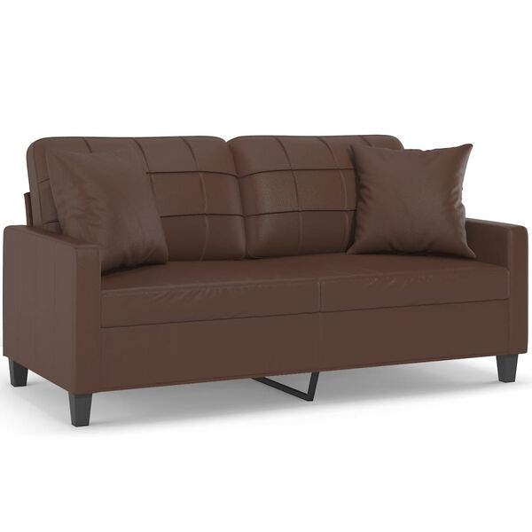 vidaXL Dvosed z vzglavniki in blazinami rjav 140 cm umetno usnje