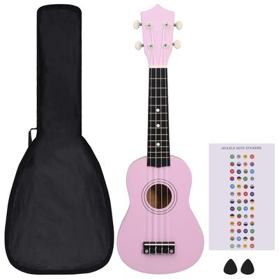 vidaXL Otroški ukulele soprano s torbo roza 21"